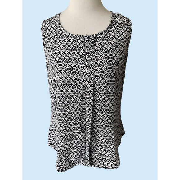 LAUNDRY LADIES SLEEVELESS KEYHOLE RUCHED PLEATED BLACK WHITE BLOUSE SIZE MEDIUM - Picture 6 of 10